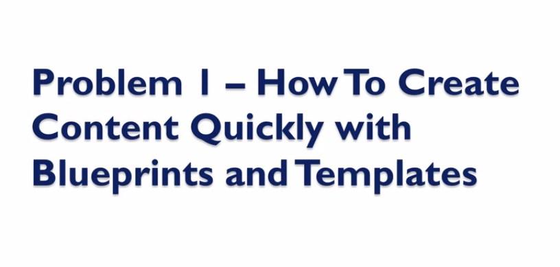 Problem 1: How to create content quickly with blueprints and templates and you are not going to get started with blank templates.