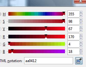 The color obviously is red. The top three (H, S, and B) specify the Hue, Saturation, and Value (Brightness) of the tone.