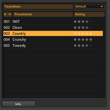 3.6.3 Using Component Presets GUITAR RIG 4 comes with plenty of factory presets for components. They are a time-saving alternative to adjusting sound manually for each component.