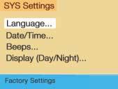 Activating Settings menu 1 2 3 1 Selects the language, page 214 2 Sets the date and time, page 215 3 Switches the beep tones on and off, page 222 4 Setting changeover between day and night display,
