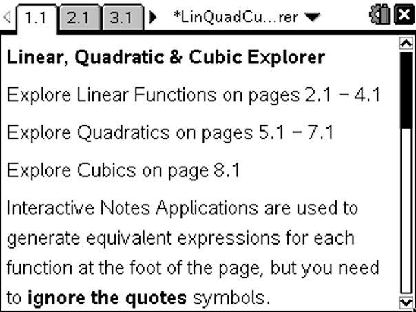 Introduction LinQuadCubic Explorer Linear, Quadratic and Cubic Function Explorer Teacher Notes The aim of this.