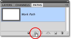 Click on the Stroke Path With Brush icon in the Paths panel. As soon as you click the icon, Photoshop applies the brush stroke all around the edge of the image along the path.