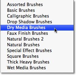 To load a different brush set, simply click on the name of the set in the list.