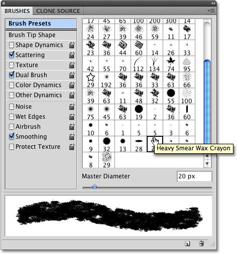 brush stroke appears at the bottom of the panel just as with the original brushes.