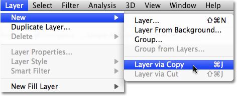 To make a copy of this layer, go up to the Layer menu at the top of the screen, choose New, and then chooselayer via Copy.