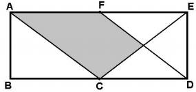 1. The diagram below shows rectangle ABDE where C is the midpoint of side BD, and F is the midpoint of side AE. If AB = 10 and BD = 24