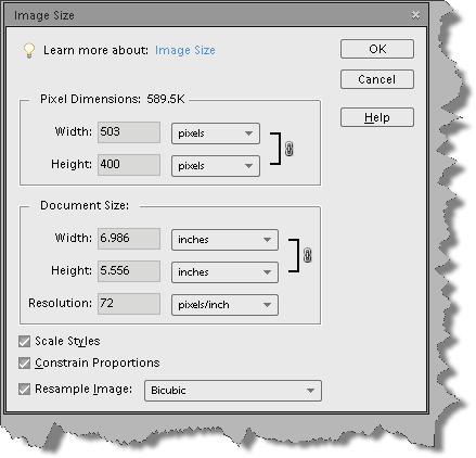 size. In order to do that you need to click in the Resample Image checkbox (at the bottom of the Image Dialog Window)