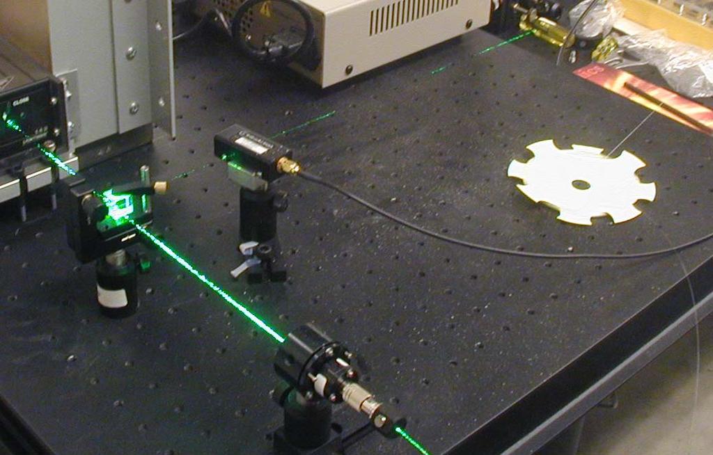 Abstract A Lightwave Electronics Model 142 continuous wave visible (green) laser output was aligned to a beam splitter.