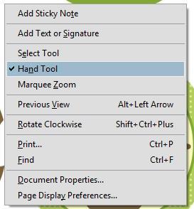 This will bring up a menu that you can select Hand Tool.