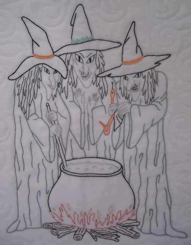 The Three Witches On the next 3 pages are a few pictures of the embroidery panel, in which I m hoping you can
