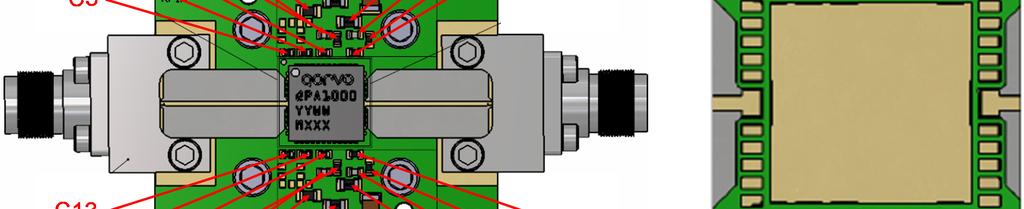 The microstrip line at the connector interface is optimized for the Southwest Microwave end launch connector 192-2A.