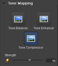 Fill Light: Used to reduce the contrast of a scene and illuminate the parts of an image that are cast in a shadow Tone Compressor: a Global Tone Mapping engine that maps every pixel in an image as a