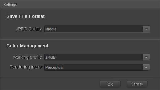 4. Settings Click the ( ) icon on the left-hand side of the screen into setting window. Save File Format: JPEG quality:adjust the output quality of JPEG images.