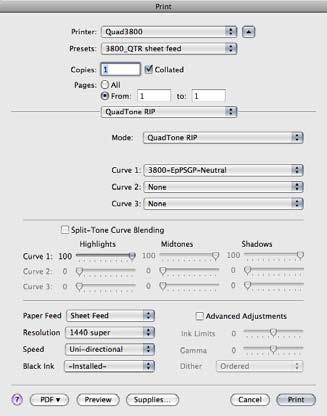 Step 4 Set your desired options for paper feed, print resolution and speed. Hit Print. QTR driver settings for a single curve. QTR driver settings for a three-curve blend.