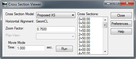 Viewing the Cross Sections In this section, we will learn how to use the Cross Section Viewer. 1. Select the Cross Section Viewer tool from the Corridor Modeling task menu. 2.