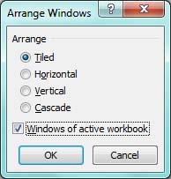 numai foile fişierului activ, se selectează caseta Windows of active workbook; - Se activează pe rând fiecare fereastră şi se selectează câte o foaie, până la afişarea tuturor foilor care trebuie