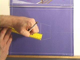 Make sure the ruler is touching the left dot (or vanishing point)