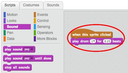 Let s code your drum to make a sound when it s hit Activity Checklist You can find the code blocks in the Scripts tab, and they are all colour-coded!