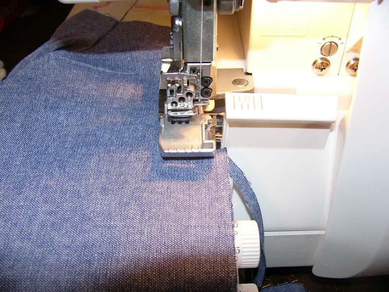 5. If you are making the shirred overalls, change your serger to a 3-thread rolled hem.