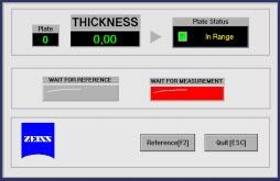 Thickness, inrange status and measurement standby state are displayed and output through a port.