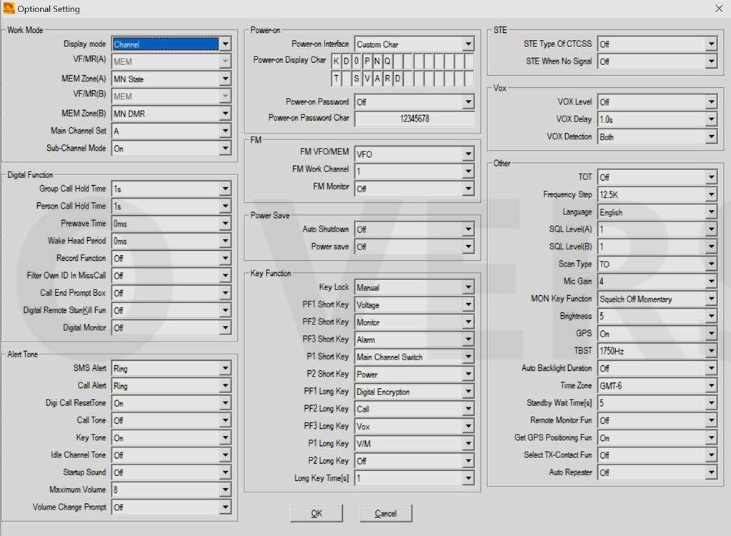 STEP 8 - OPTIONAL SETTING The AT-D868UV radio basic configuration set-up is done in the Optional Setting window. This page contains a lot of important information for the radio operation.