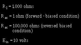 The output during each negative alternation of the input is approximately the same as the input ( 10 volts) because most of the voltage is developed across the resistor.