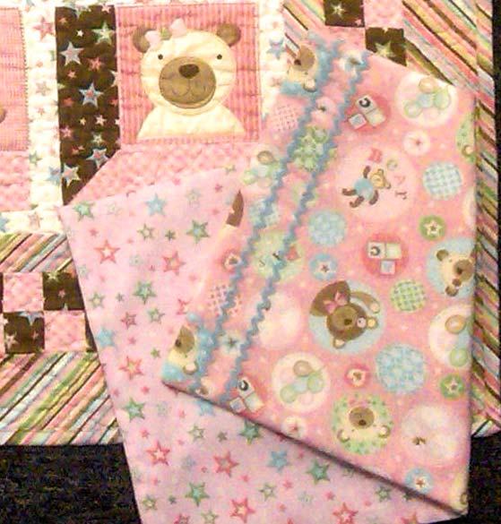 PAGE 5 of 5 YOU'LL NEED: Remainder of Bear Hugs panel Quilt Batting 12¾ x 21 piece 3/8 yard Pink Star Fabric 1 package Medium ric-rac INSTRUCTIONS 1. Cut the center of the Bear Hugs panel 12¾ x 21.