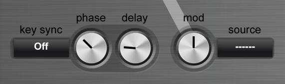 LFO COMMON SETTINGS Here you find some settings common to all LFOs: key sync / phase The LFO waveform starts at the same point as set with the phase parameter with each key press.