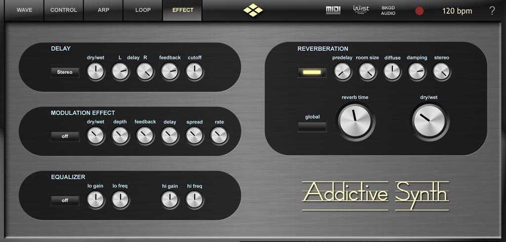 Effect Page Addictive Synth is equipped with six studio quality effects. DELAY The delay effect provides you with two different types of delay effects using two delay lines.