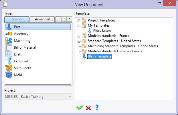 Exercise 1: The axis sketch TopSolid Design Basics Creating a new part document In the Project tree, right-click on the project name and select the Document function.