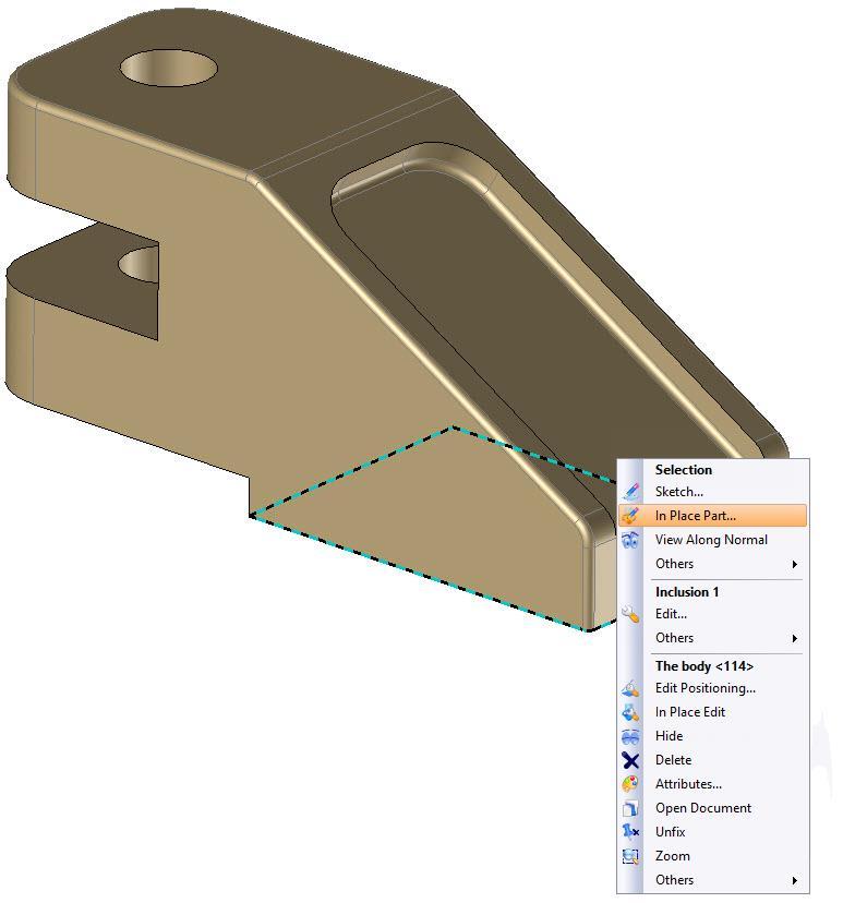 TopSolid Design Basics Exercise 13: The puncher Creating the in-place sole select Right-click on the lower face of the body and In Place