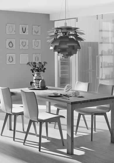 The dining tables in a wide variety of sizes (with and without pullout function) in all wood surface versions and in contemporary designs, as well as the dining chairs that can be combined