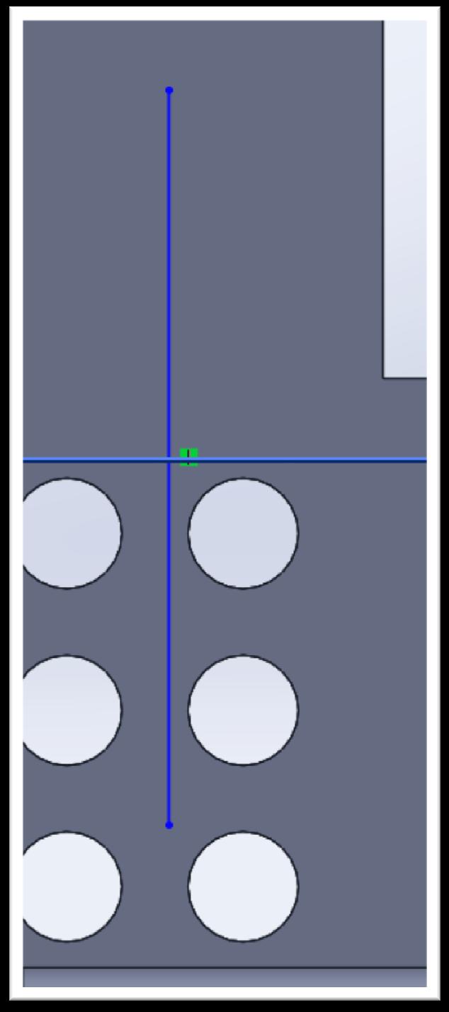 Now, open a sketch on that plane and make the view straight on. Draw a vertical line between the holes, like this: First, Design Intent.