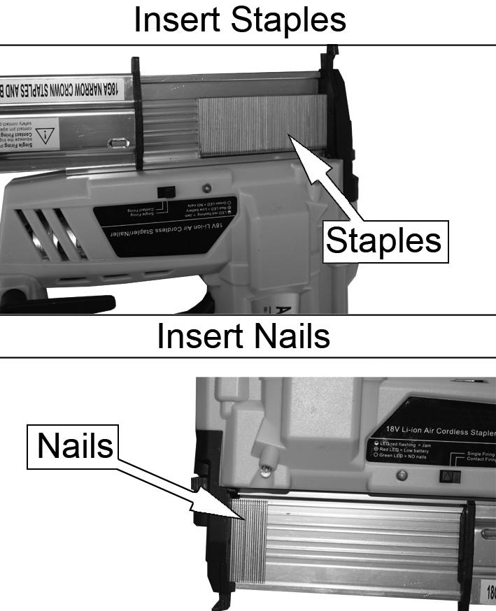 Put the nails/staples into the magazine as shown.
