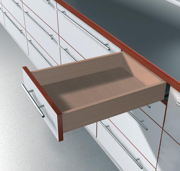 TANDEM plus BLUMOTION Narrow Drawer Application Description Basic Components For inside drawer widths of 95 (3-3/4") to 124 (4-7/8") Special narrow locking device required Maximum dynamic load rating