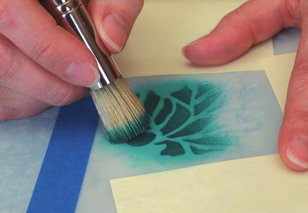 If you are blending several colors together, it is helpful to have at least one stencil brush for each color family.