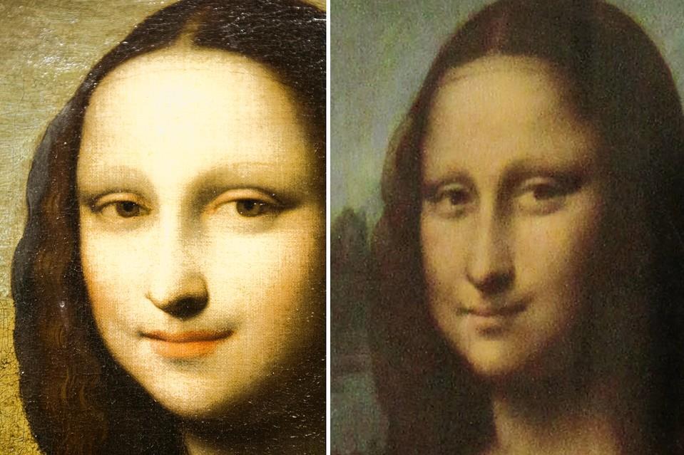 Vinci Work This combination of two photos shows, on the left, a painting the Mona Lisa
