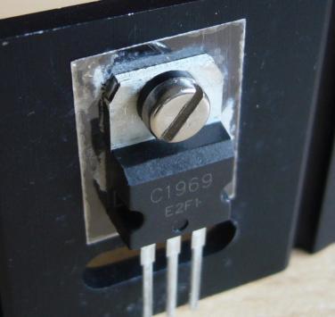 Cut small pieces of wire to make the connections "E" to "y" and C to x. Make sure that the wires do not touch each other. The case of Q14 should be electrically isolated from the heatsink.