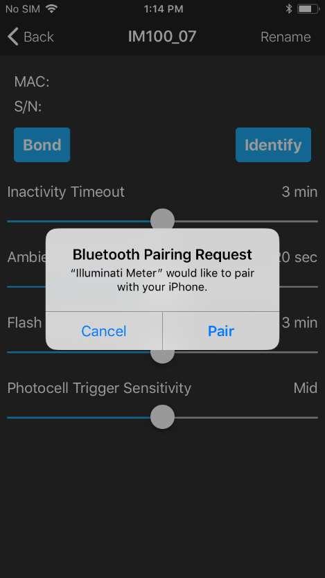 The phone will respond with a Bluetooth pairing request. Select the Pair option. The phone and meter will be bonded.