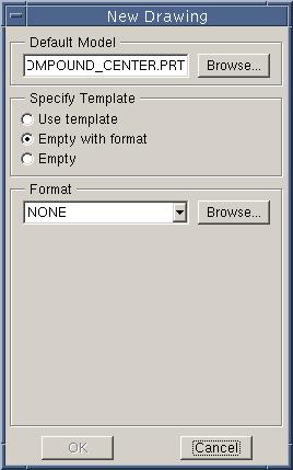 Select OK In the New Drawing dialogue: Specify the Default Model. This is the file from which the drawing views will be extracted.
