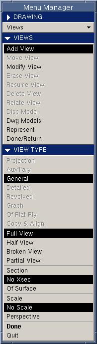 To Add Views to a Drawing From the Drawing menu, select Views > Add View View Type Settings For the first view added to a drawing select View Type > General (Note: this can also be used to add an