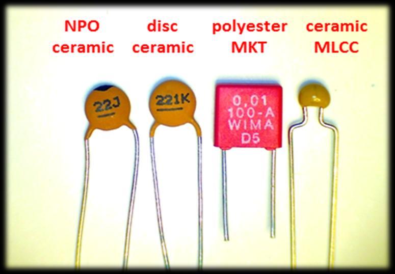 Step 6: Non-polarised capacitors Note the various types as per the examples shown in Figure 12. Ceramic disc NPO, standard ceramic disc, polyester MKT and ceramic multi-layer chip capacitors (MLCC).