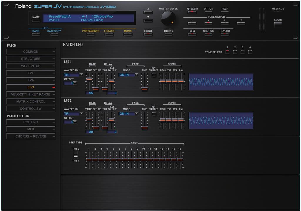 Use TONE SELECT 1 4 to select the tone that you want to edit. [LFO] editing screen How to Edit a Patch You can create a new patch by editing an existing patch. A patch consists of up to four tones.