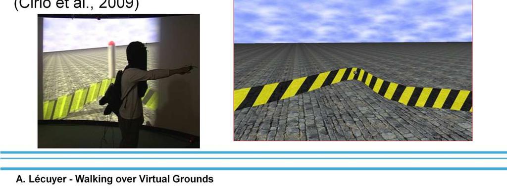 A virtual barrier tape warns the user about the limits of the physical workspace.