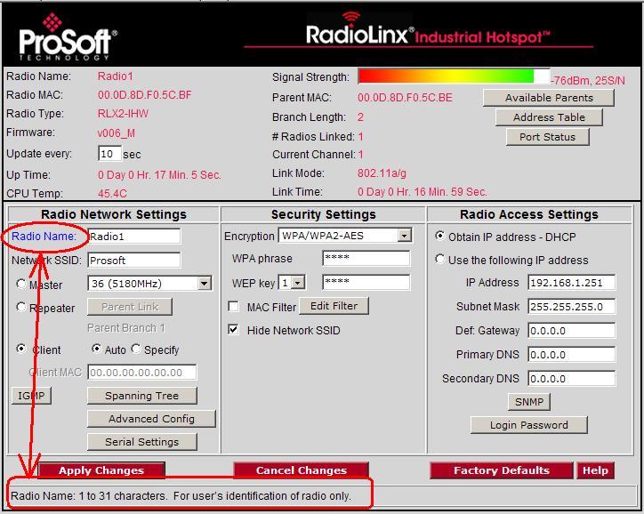 Detailed Radio Configuration / Diagnostics RLX2 Series 802.