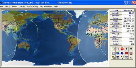 drive the antenna to track the GIOVE-A satellite. The interface of the software is shown in Figure 5. It provides the view of satellite paths, azimuth, elevation information, etc.