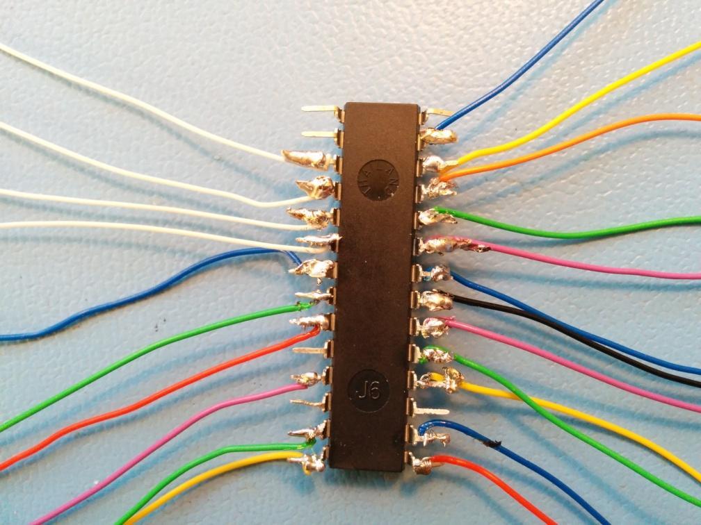 Chip Install 5. Pin diagram for chip: 6. The chip should be placed upside down with pins facing you. Solder wires according to pin diagram above.