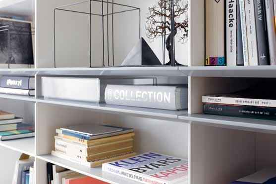 The delicate 1 cm look of the beveled edges on the shelving walls, construction shelves and cover panels create an attractive look of light and shadow.