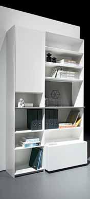 Recessed construction shelves and compartments of the same height emphasise the