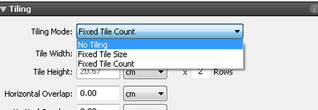 4) New "Tiling" menu item Sometimes a print job is larger in overall size than allowed by the printer or the selected media.